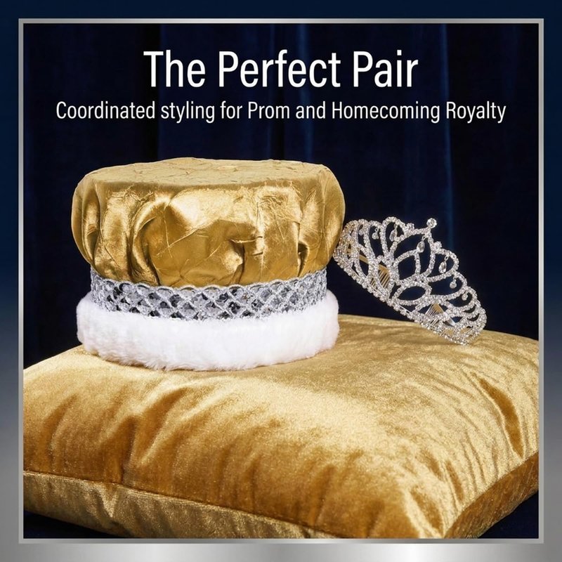 Anderson’s Royal Grandeur Coronation Set, Gold Crushed Satin King Crown and Sparkling Rhinestone Mirabella Tiara for Prom, Homecoming, Winter Formals, Special Events and Dance Coronations