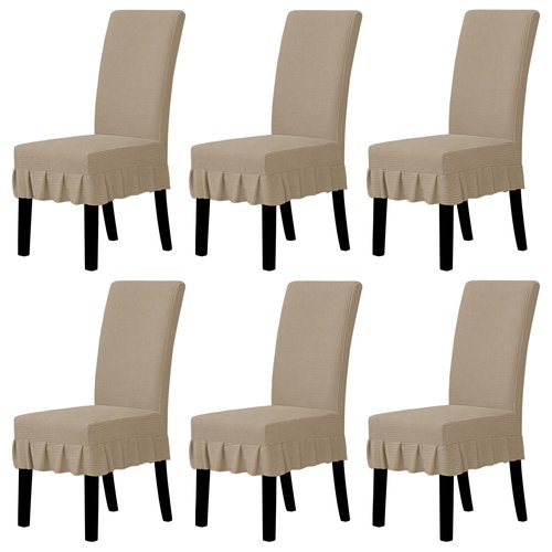 Easy-Going Dining Chair Covers Stretch Parsons Chair Slipcover with Skirt Chair Covers for Dining Room Restaurant Banquet (6 PCS, Khaki)