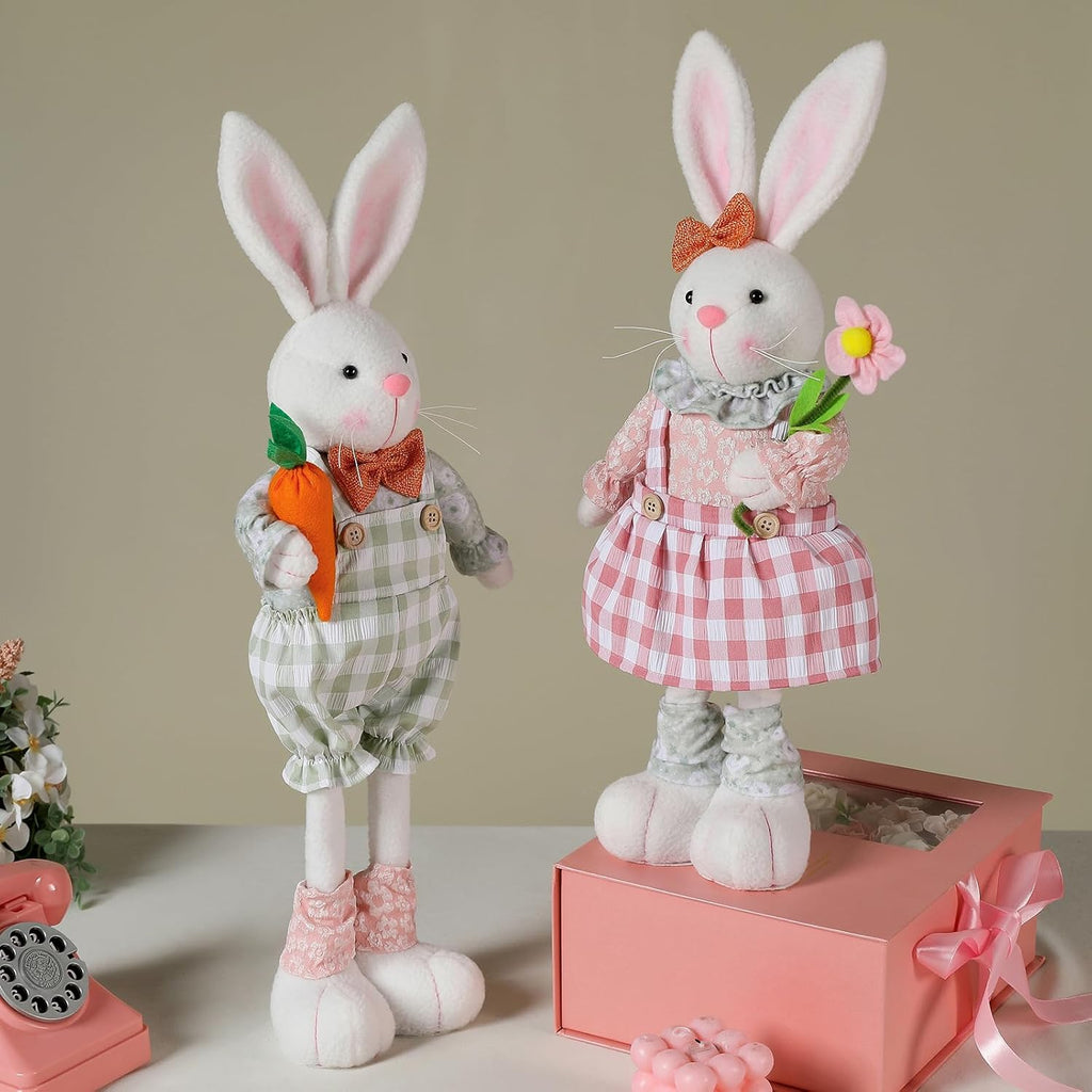 Skiennix Easter Bunny Decoration - Stretch Legs Figurine for Home & Office | Pink Spring Decor