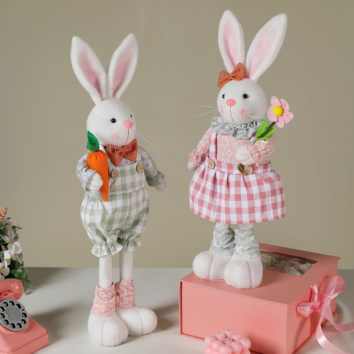 Skiennix Easter Bunny Decoration - Stretch Legs Figurine for Home & Office | Pink Spring Decor