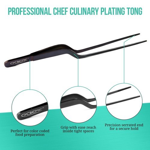 O'Creme Culinary Stainless Steel Tweezer Tongs Set of 2 - One 10 Inch Straight and One 8 Inch Offset Purple Color