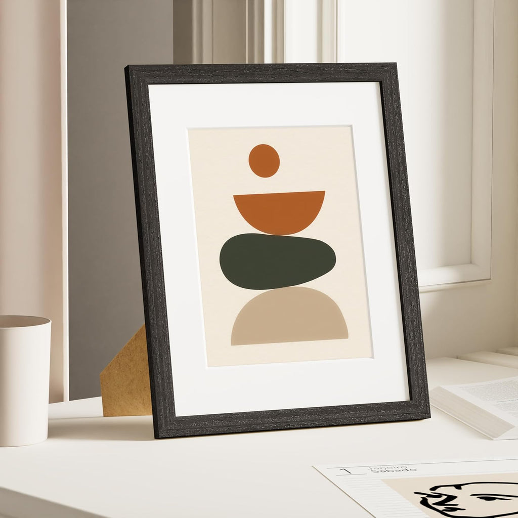 Vittanly Solid Wood Picture Frame - 8.5x11 with Plexiglass & 6x8 Mat | Charcoal Black, Wall Hanging or Tabletop