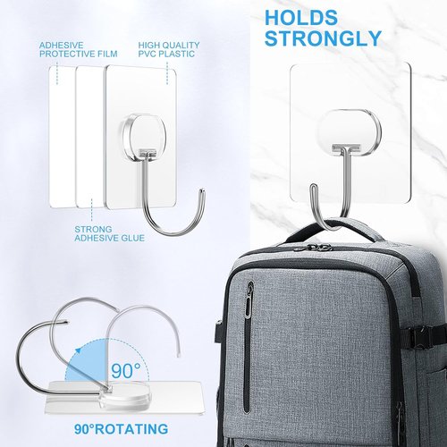 JINSHUNFA Heavy Duty Adhesive Wall Hooks - 13LB No Drill Transparent Waterproof - 8 Pack for Bathroom & Kitchen