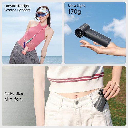 JISULIFE Portable Handheld Fan - Turbo Power High-Speed Air | 18H Cooling, 5 Gear Wind, 5000mAh - Black
