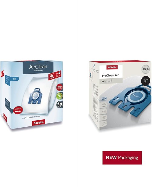 Miele Genuine AirClean GN Vacuum Cleaner Bags - 8 Allergy XL Bags Plus 1 HEPA Filter for C2 & C3
