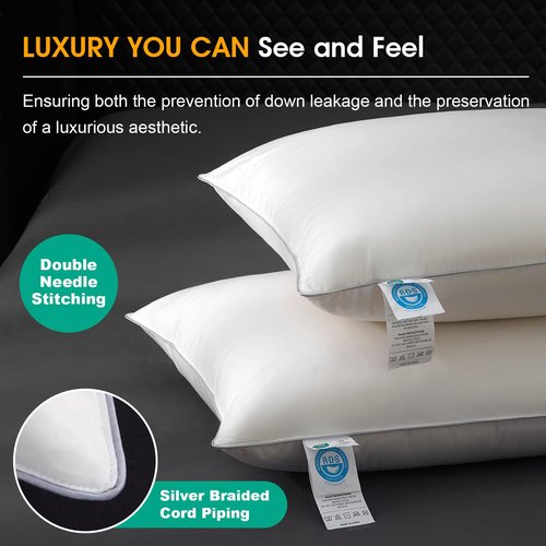 Ivellow White Goose Feather Pillows Queen Size Set of 2 Hotel Down Bed Pillows for Sleeping Soft 600TC 100% Cotton Cover Medium Firm Cloud Soft Breathable Fluffy Pillow for Back Side Stomach Sleepers