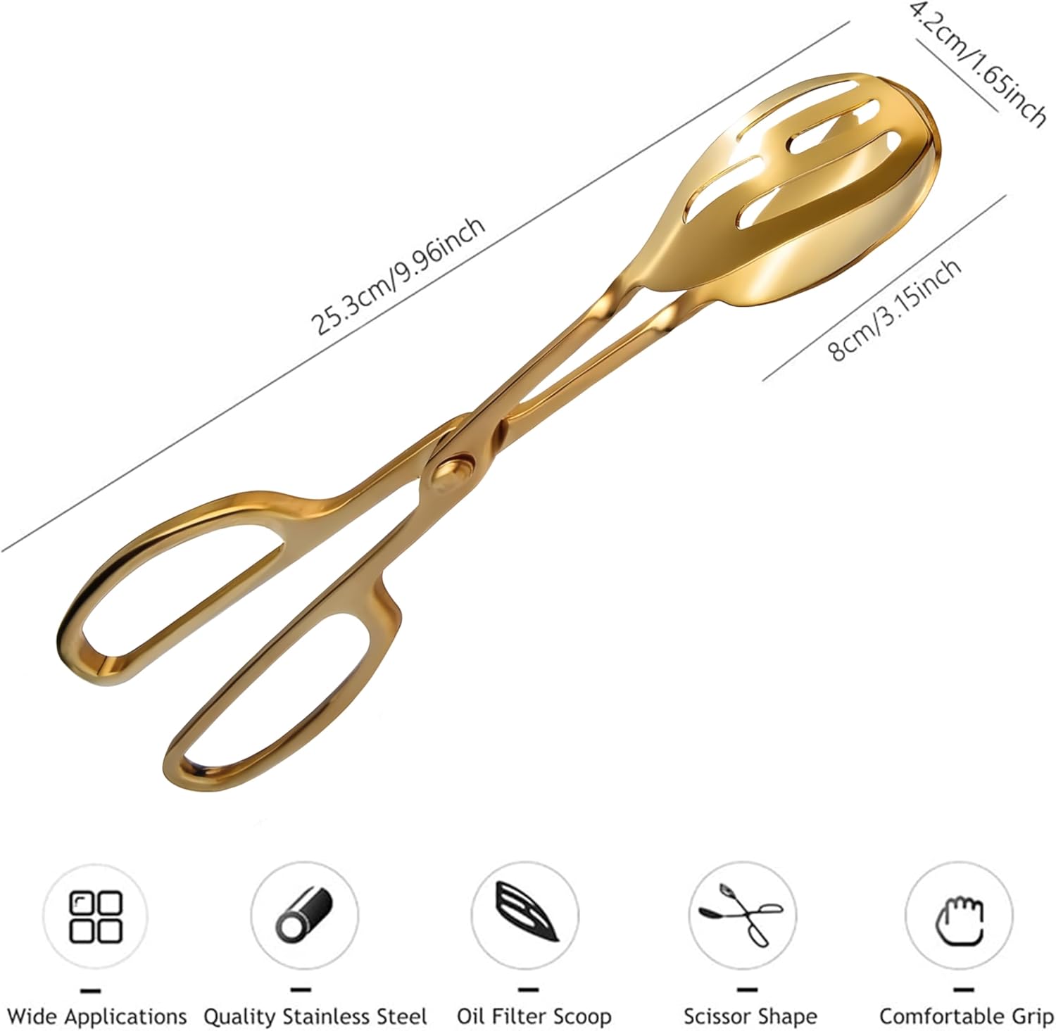 Salad Tongs - Premium Stainless Steel Scissor-Style Servers | Non-Toxic, Heat-Resistant, Dishwasher Safe (Gold) - 2 Pack