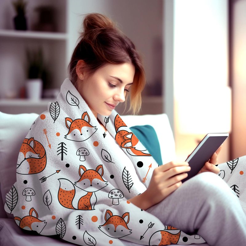 Cute Fox Blanket Super Soft Cozy Flannel Throw Blankets Bedding for Sofa Bedroom Living Room Kids Adults Gifts 50"x40"