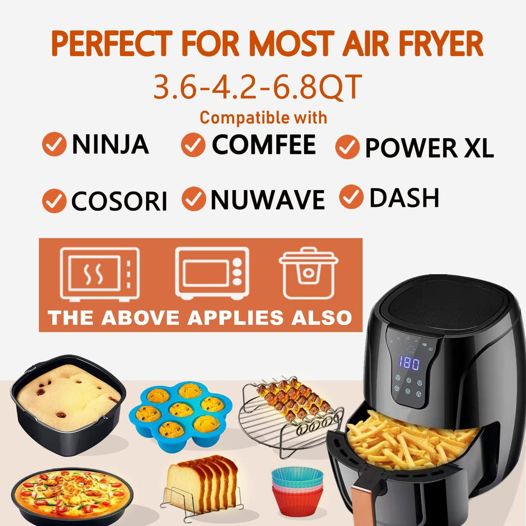 Square Air Fryer Accessories by [Brand Name] - 8 Inch XL Compatible with Philips, Cosori, Ninja | Fits 3.6QT-6.8QT