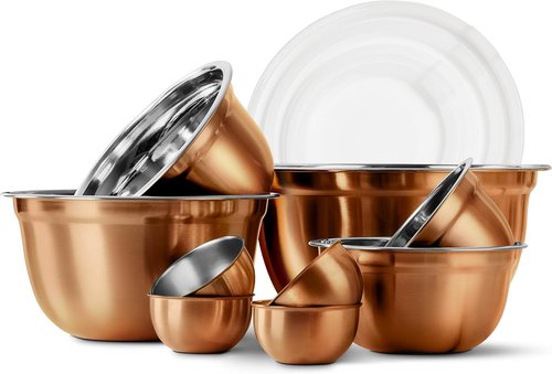 Cook With Color 18-Piece Mixing Bowls Set - Airtight Lids & Stainless Steel Organizers | Copper