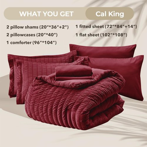 HYMOKEGE Burgundy California King Comforter Set - 7-Piece All-Season Luxury Bedding Set