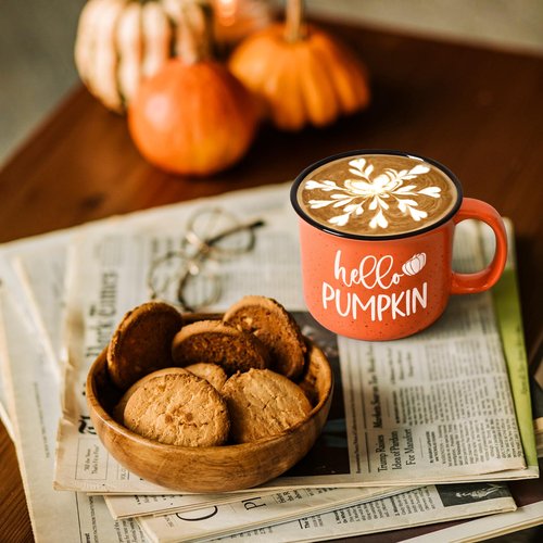 Maustic Fall Coffee Mug, Hello Pumpkin Mug, Seasonal Decor for Home Camping, Perfect for Fall, Thanksgiving, Cute Pumpkin Cup 15 Oz