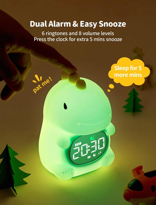 Dinosaur alarm clock Night Light, Toddler Sleep Training Clock with Sun & Moon,ok to wake clock for kids & Sleep Trainer. Dinosaur Night Light with White Noise Sleep,Gift Ideas for Kids Child