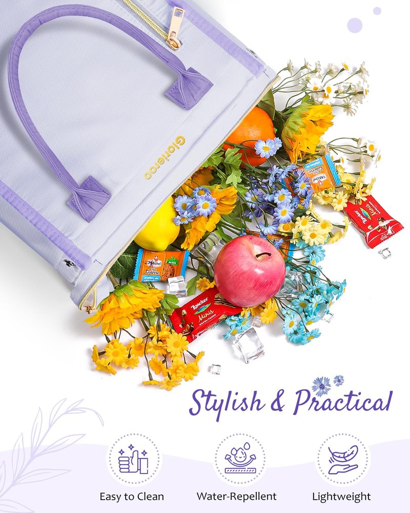 GLORIEROO Lunch Box Bag Women Girls - Insulated Leakproof Waterproof Lightweight Reusable Cooler for Work Picnic - Back to School Teacher Mothers Day Christmas Birthday Gifts