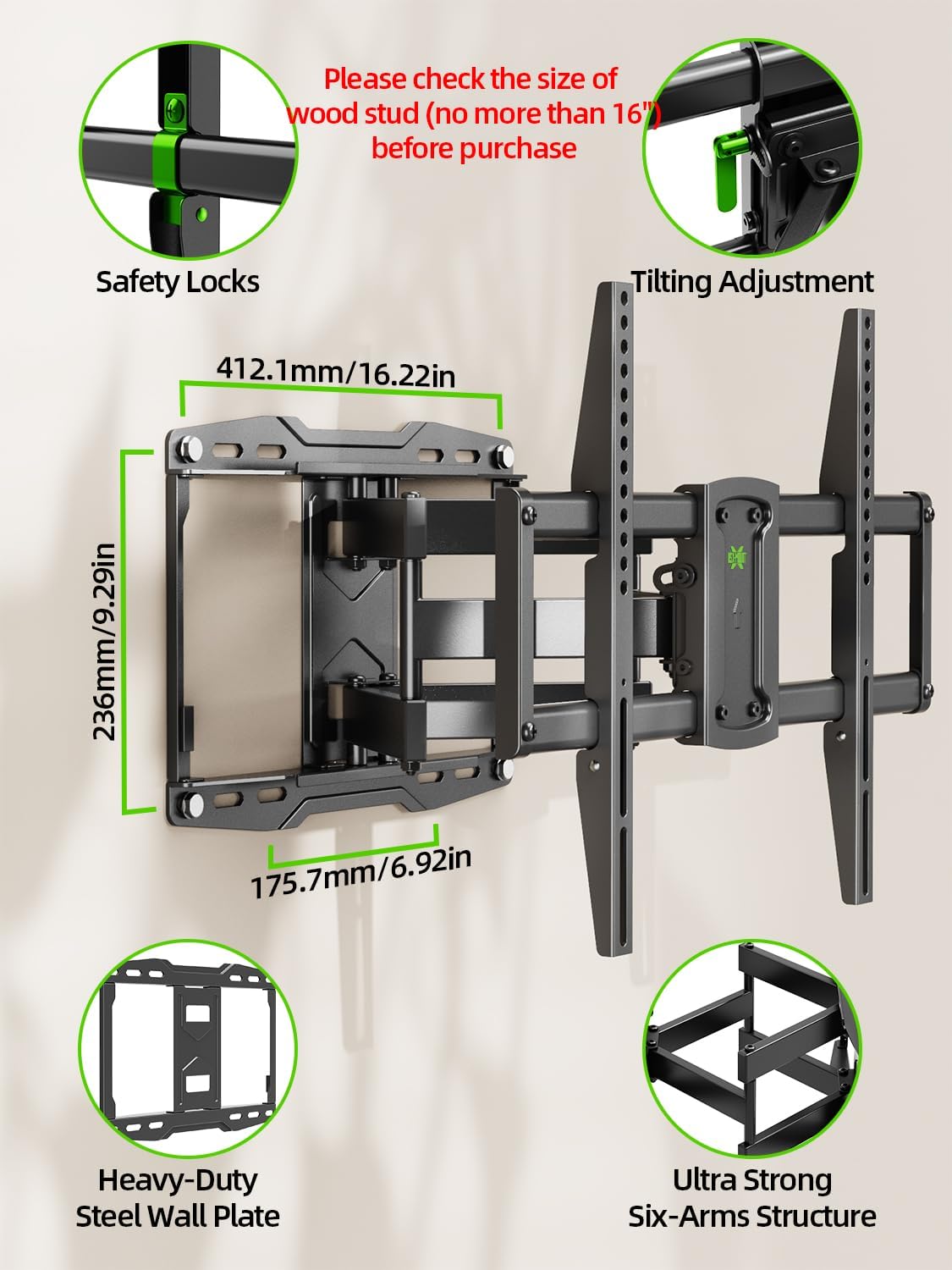 USX Mount Full Motion TV Wall Mount - Swivel & Tilt for 42-86 Inch TVs, Dual Articulating Arms, VESA 600x400mm, Max 132lbs Capacity