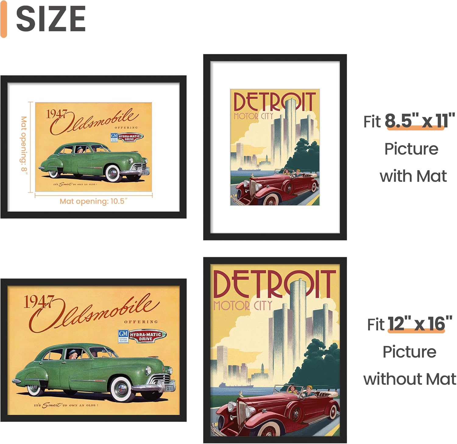 Upsimples 12x16 Picture Frame - Versatile Display for 8.5x11 Photos with Mat or 12x16 Without Mat - Black