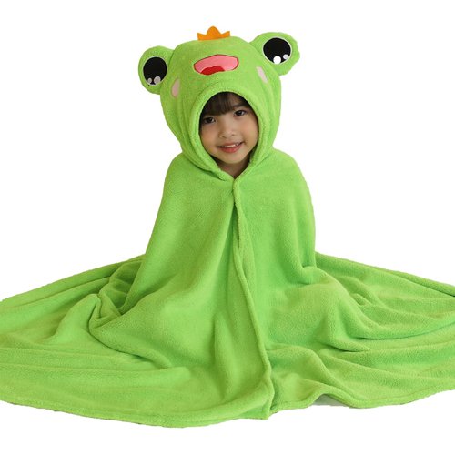 LPLSROAD Kids Bath Towel with Hooded Oversized Beach Towels Toddlers Boys Girls Bathrobe for Pool Beach Bathroom (27"x55" for 1-5Y, Green Frog)