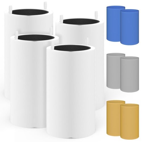 XBWW 4 Packs 411 Replacement Filter Compatible with Blue Pure 411, 411+, 411 Auto & Mini with 6pcs Outer Cloth Pre-Filter Cover