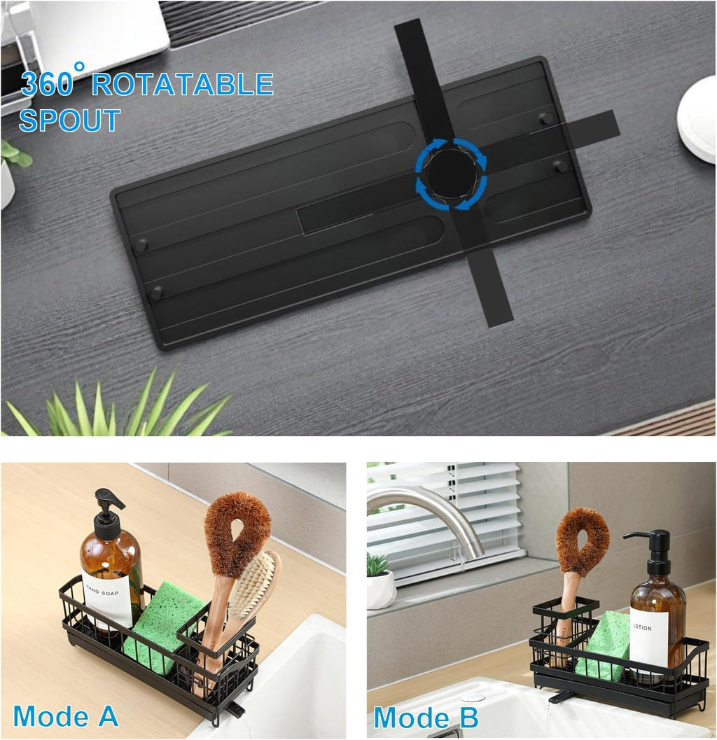 Skiennix Kitchen Sink Caddy - Rustproof High-Carbon Steel Organizer with Brush Holder & Soap Dispenser
