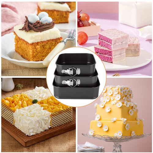 GBACHOOSE 3PCS Square Springform Pan with Removable Bottom 8 inch/9 inch/10 inch Springform Cake Pan Non-stick Square Bakeware for Cake, Cheesecakes, Pizza, and Quiches