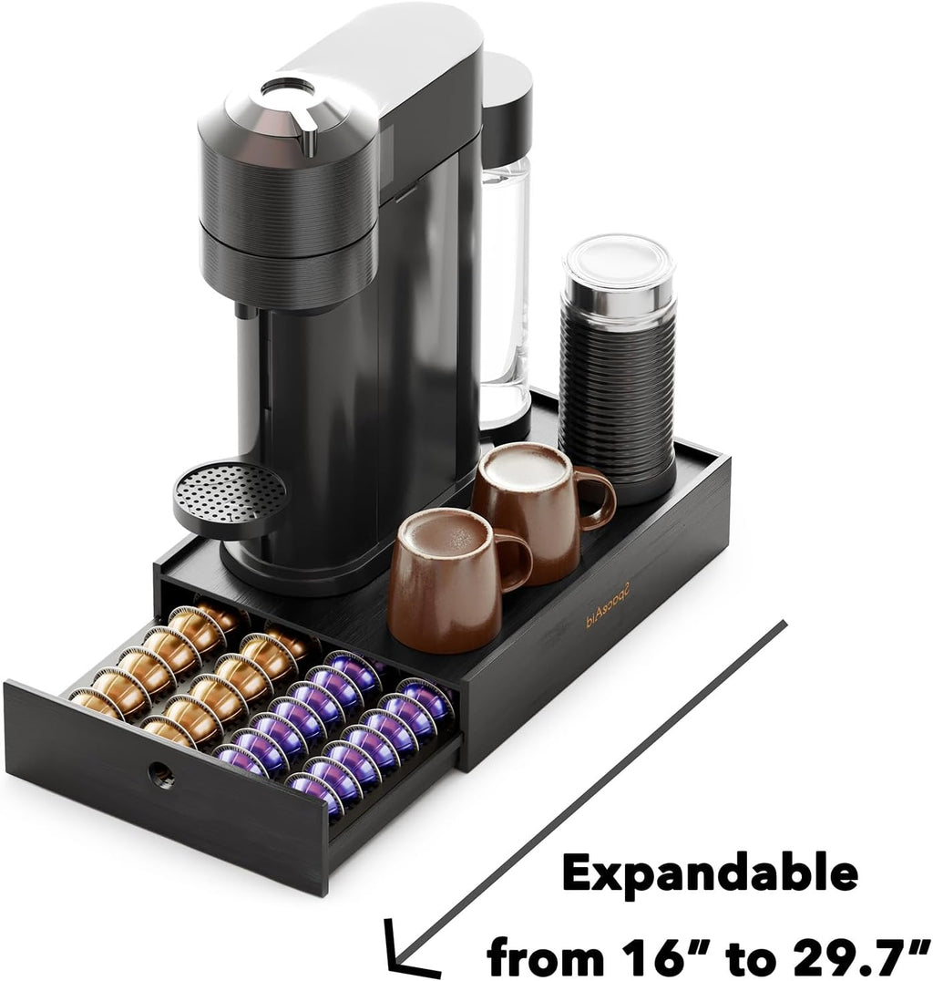 SpaceAid Bamboo Coffee Pod Holder - Stylish Drawer Organizer for Nespresso Vertuo | Holds 40 Big or 56 Small Pods (Black)