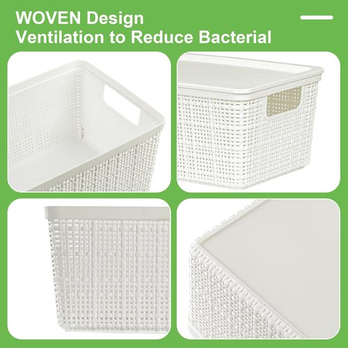 6 Pack Plastic Storage Baskets by [Brand Name] - White Stackable Bins with Lids for Organizing Desktops & Closets