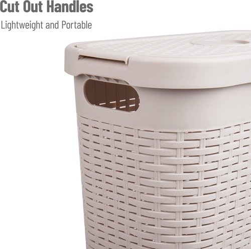Mind Reader Slim Laundry Hamper - 40L Tapered Design with Lid & Ventilated Cutouts | Ivory Plastic