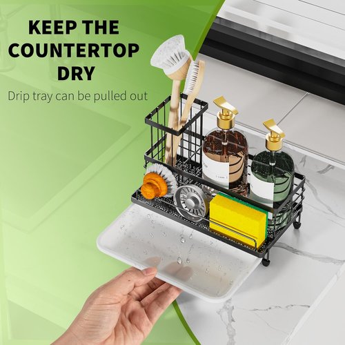 Cisily Kitchen Sink Caddy Organizer - Rustproof Non-Slip Sponge & Dish Brush Holder | Large Capacity Essentials
