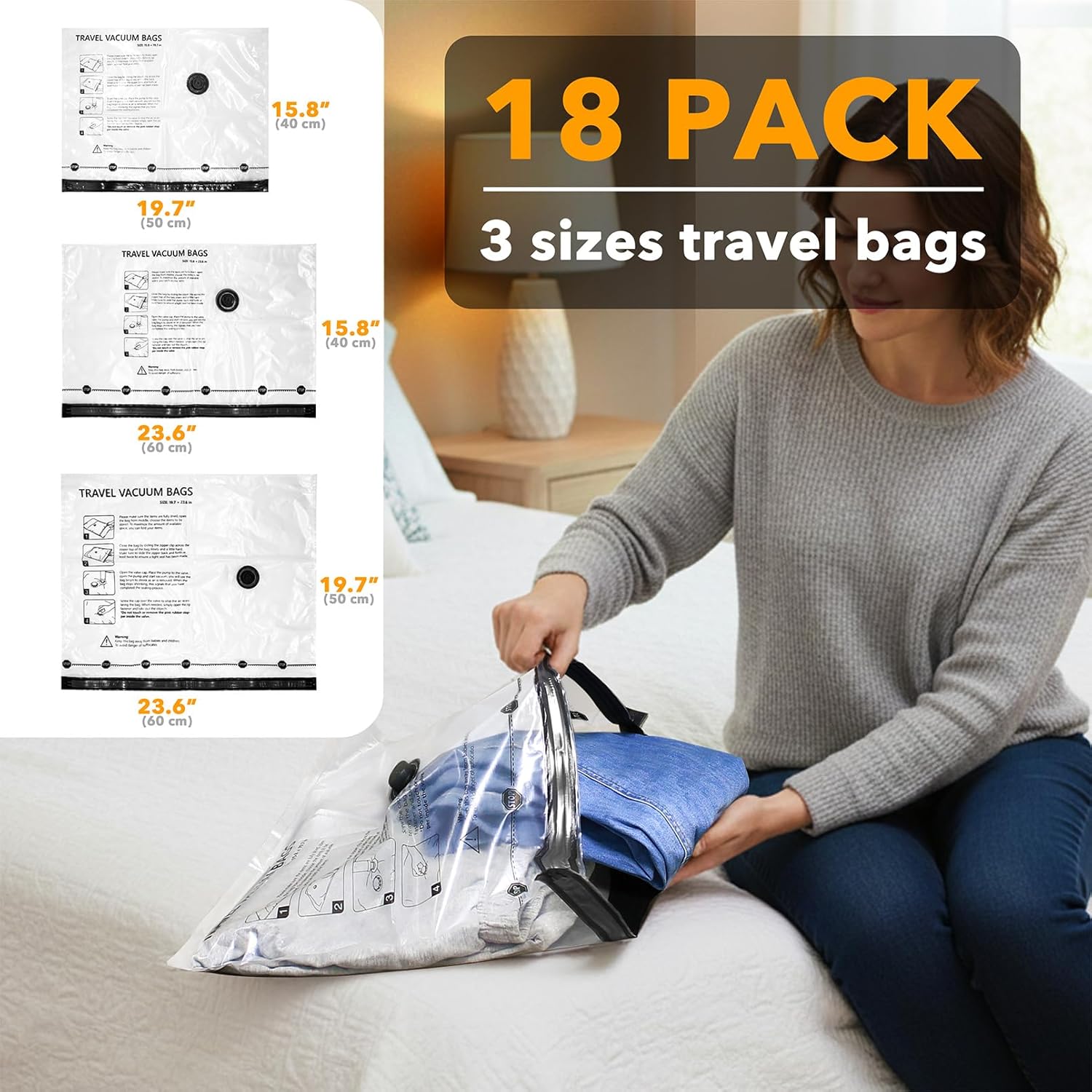 SpaceAid Travel Vacuum Bags - 18 Pack Compression Bags with Electric Pump for Clothing & Luggage