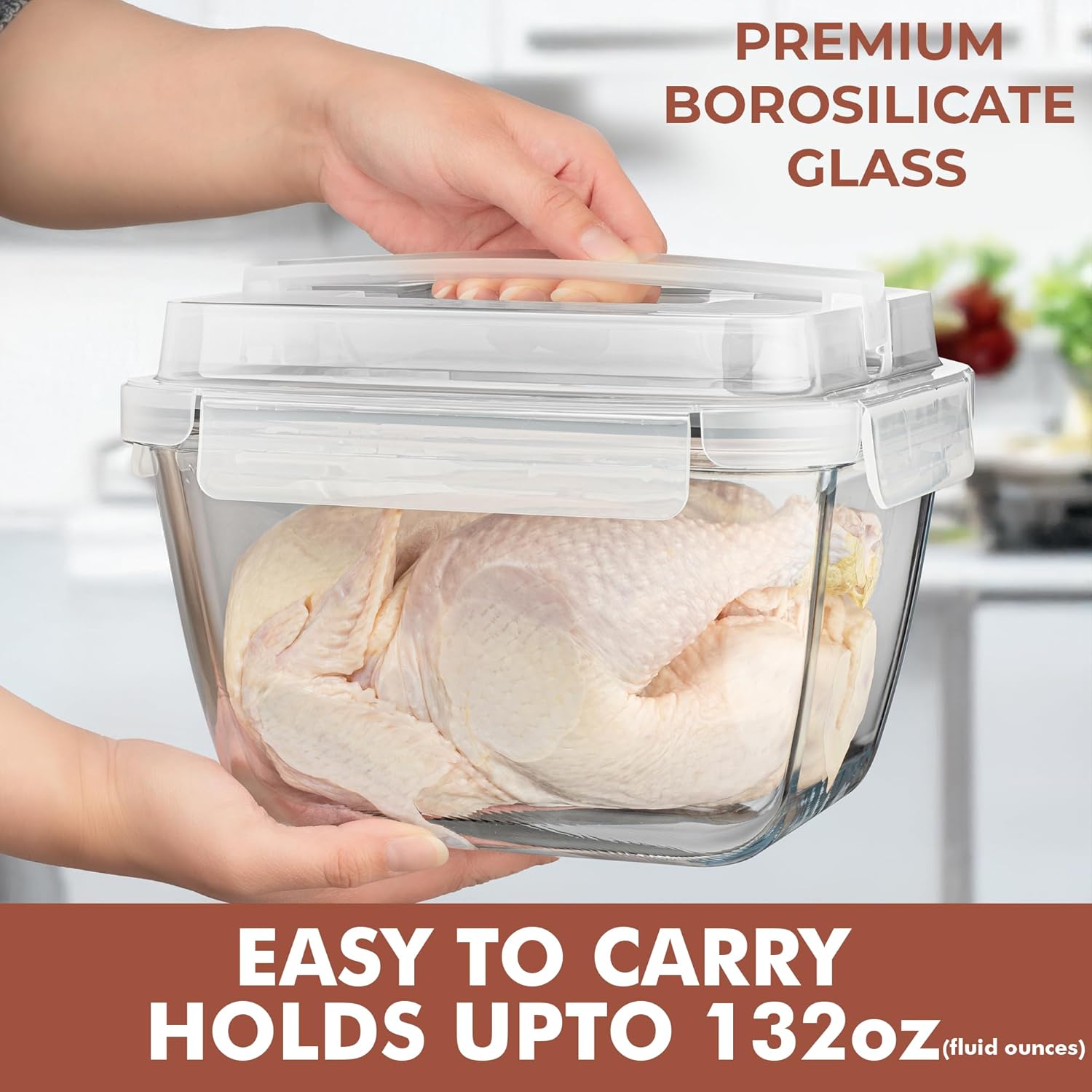Razab Large Glass Food Storage Containers - 17 Cups | 132 Oz | Leakproof & BPA-Free for Meal Prep