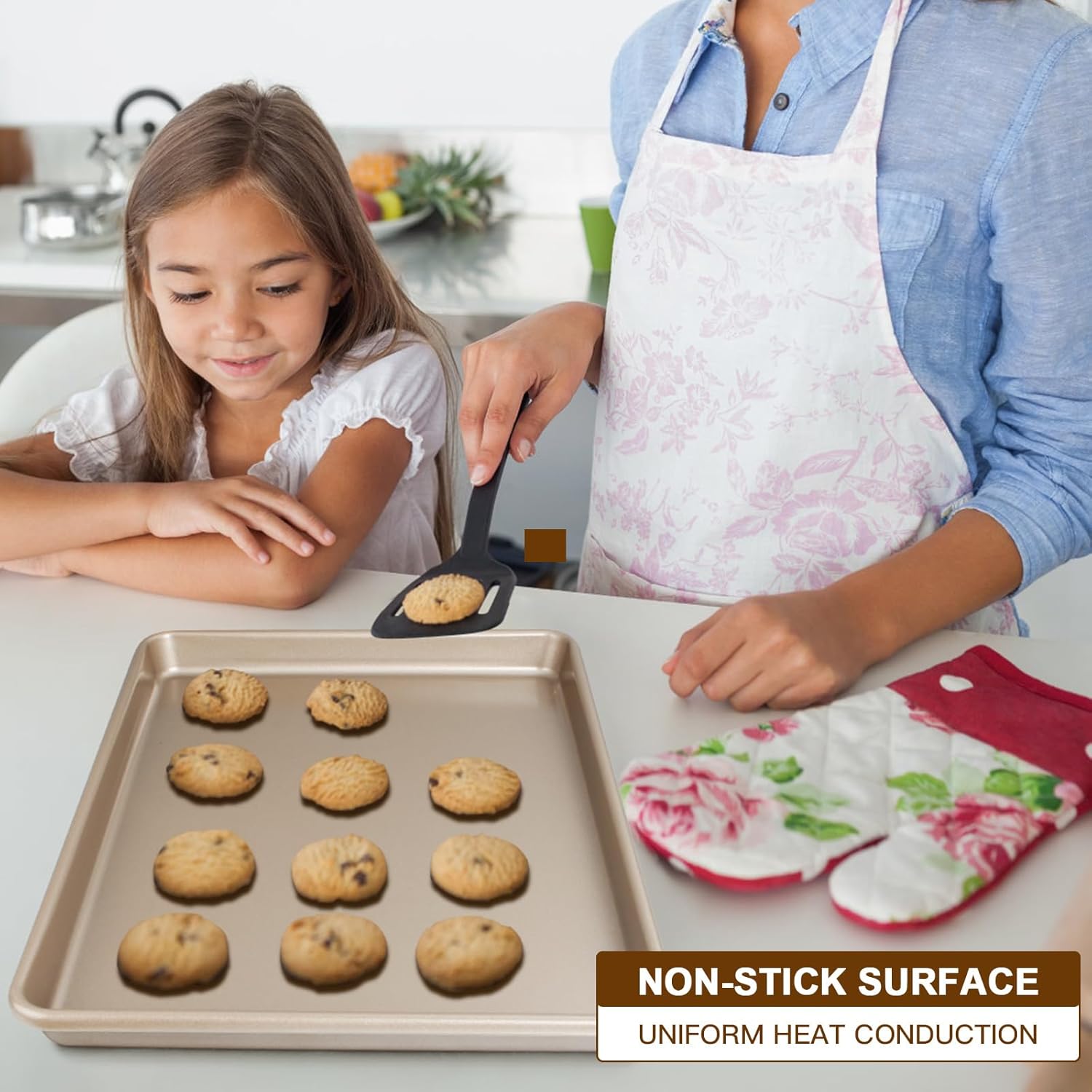 Skiennix Baking Sheet Pan Set - Nonstick Commercial Cookie Sheets | Heavy Duty Easy Clean, Champagne Gold