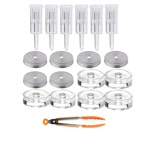 6 Set Fermentation Kit for Wide Mouth Mason Jar, 6 Stainless Steel Fermenting Lids with 6 Airlocks and 6 glass weight1 Silicone Tong (Jars Not Included)