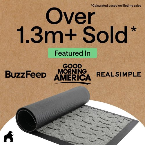 GORILLA GRIP 100% Waterproof All-Season Doormat - Natural Rubber, Stain & Fade Resistant, 47x35, Light Gray Bones