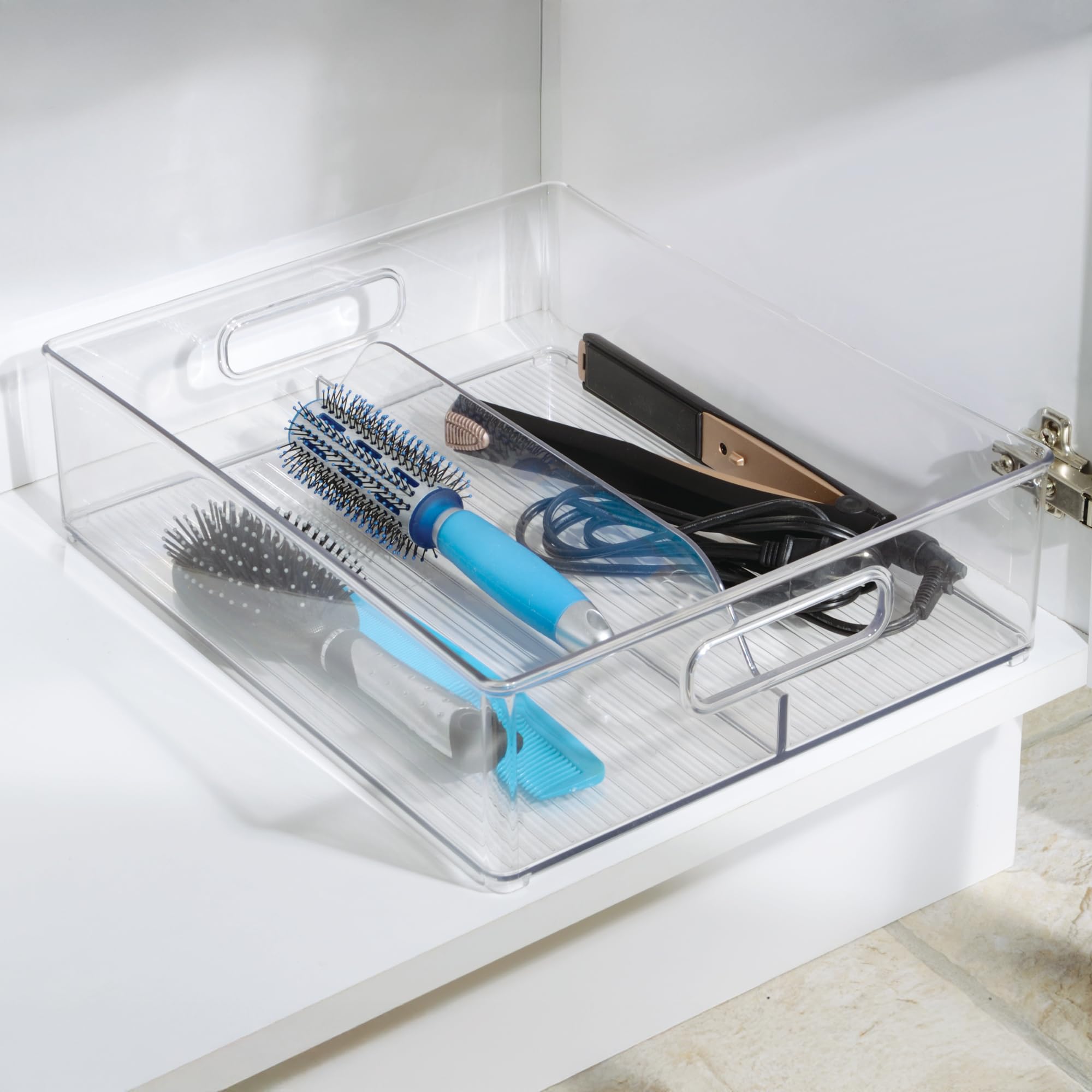 iDesign Divided Pantry Bin with Handles for Pantry, Refrigerator, or Freezer - Set of 3 - Clear