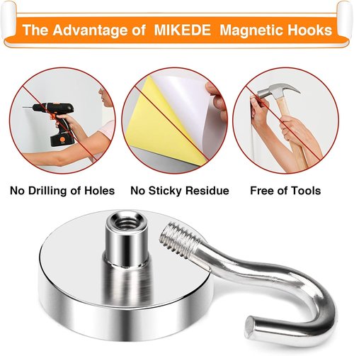MIKEDE Magnetic Hooks - 85 Lbs Heavy Duty Earth Magnets for Cruise Cabins | 10 Pcs Strong Metal Hangers for Kitchen & Classroom