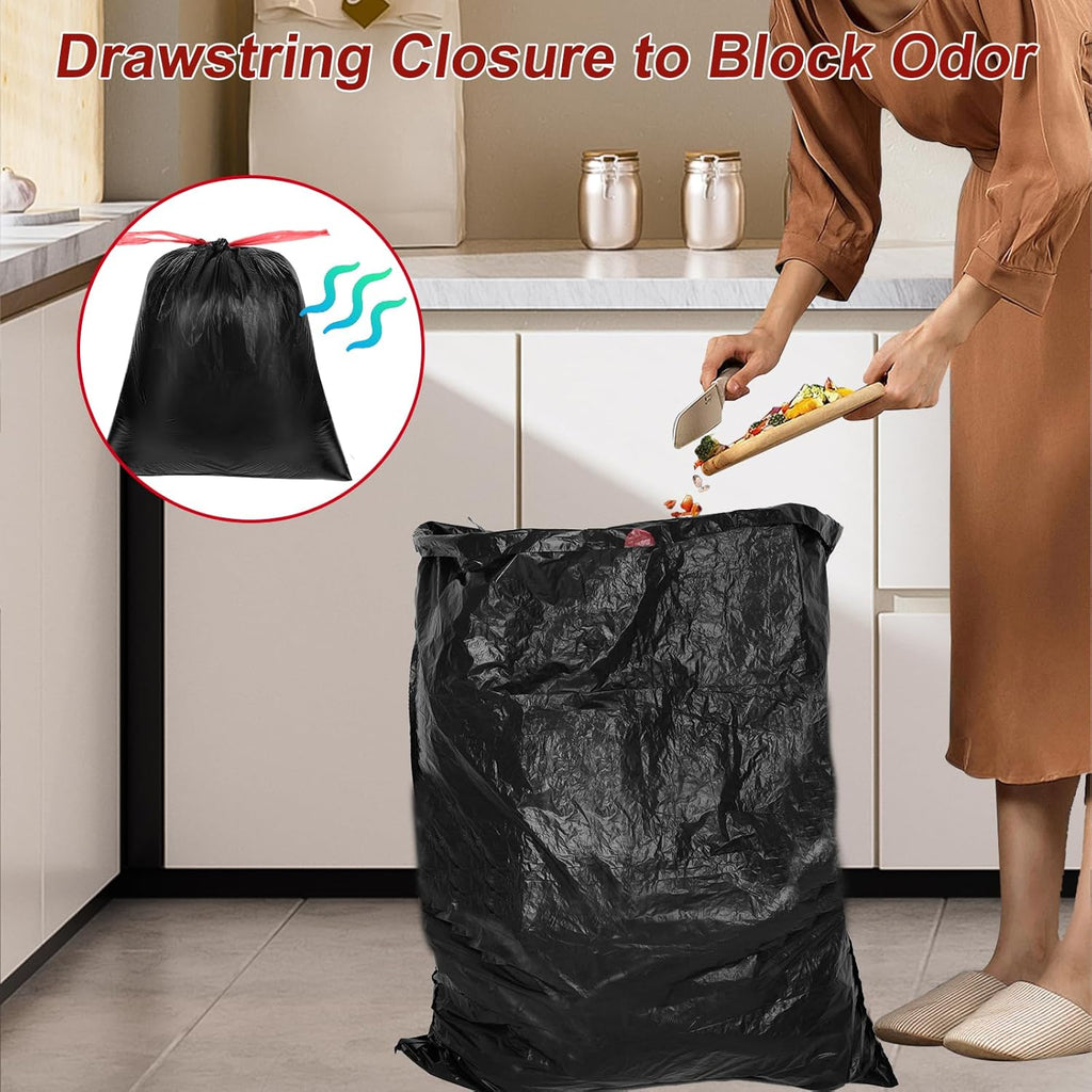 O2frepak 33 Gallon Heavy Duty Drawstring Kitchen Trash Bags - Clean Fresh Scent | 30 Count, 80x100cm