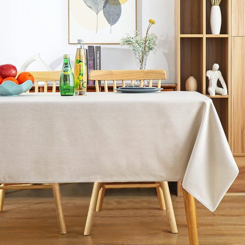 MikiUp Faux Linen Tablecloth - Slubby Textured Weaves Table Cloth for Rectangle Tables, Wrinkle Free Washable Fabric Table Cover for Dining, Farmhouse, Natural 60 x 120 Inch