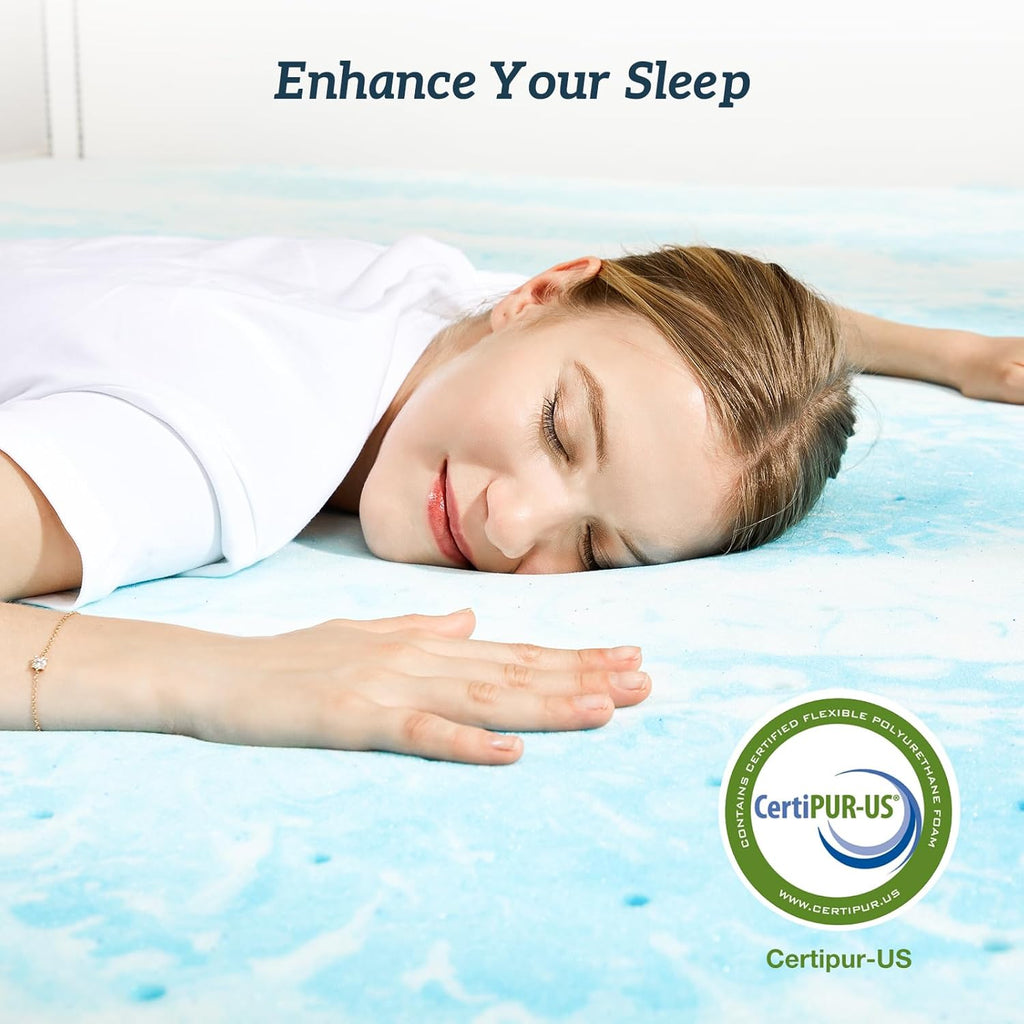 Sweetcrispy Mattress Topper - 4 Inch Thick Memory Foam Gel Infused Cooling Pad for Queen Size Bed | CertiPUR US Certified, Breathable Blue