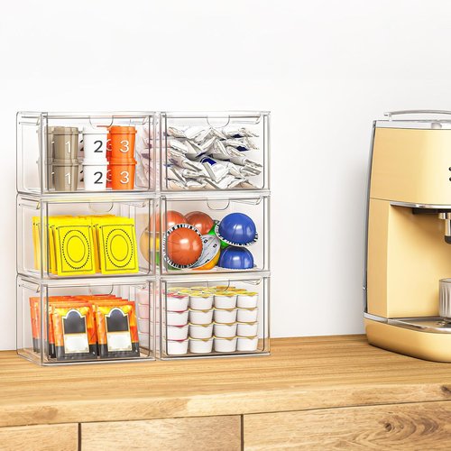 Caktraie 6-Pack Acrylic Storage Drawers - Stackable Makeup Organizer for Bathroom & Vanity