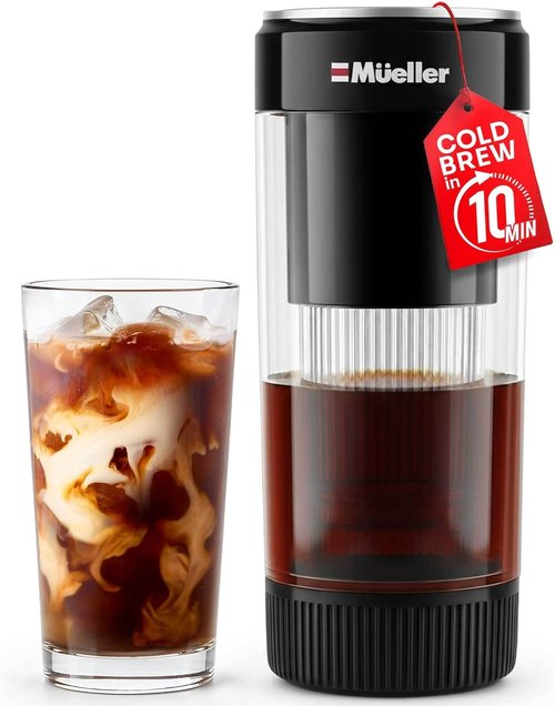 Mueller RapidBrew Cold Brew Iced Coffee Maker - Fast 10-Minute Brewing | Portable & Rechargeable, 20 Servings, Black