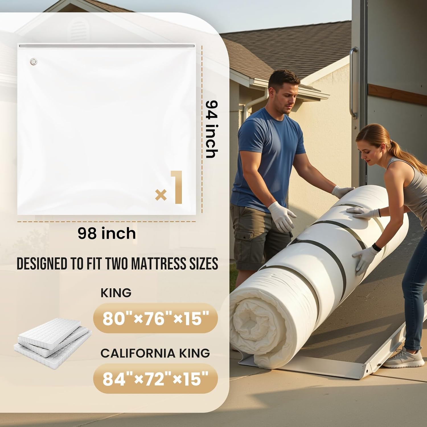 TAILI Mattress Vacuum Storage Bag - King/California King Size with 4 Straps for Easy Moving & Transport