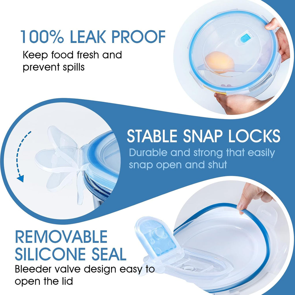 NUTRIUPS Large Round Glass Food Storage Containers - Airtight Lids for Meal Prep | 4-Piece Set
