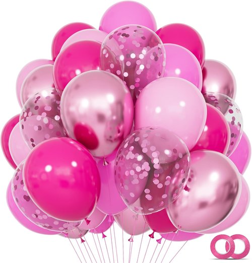 68Pcs Pink Balloons Kit - 12 Inch Metallic & Confetti Balloons | Perfect for Birthday, Wedding & Baby Showers