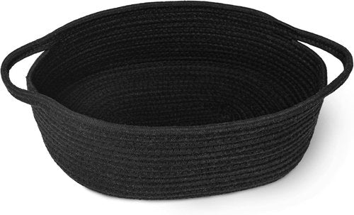 MEGASKET Black Woven Basket - Cute Dog Toy Storage Box | Soft Cotton Rope, 13” x 9” x 5”
