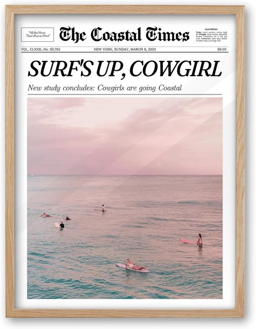 iHery Coastal Cowgirl Wall Art Prints - Trendy Beige Oak Framed Canvas Decor | 16x20in for Bedroom & Living Room