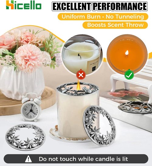 Holiday Candle Toppers by [Brand Name] - Set of 3 Silver Metal Lids with Star, Heart & Snowman Designs | Fits 80mm Jars