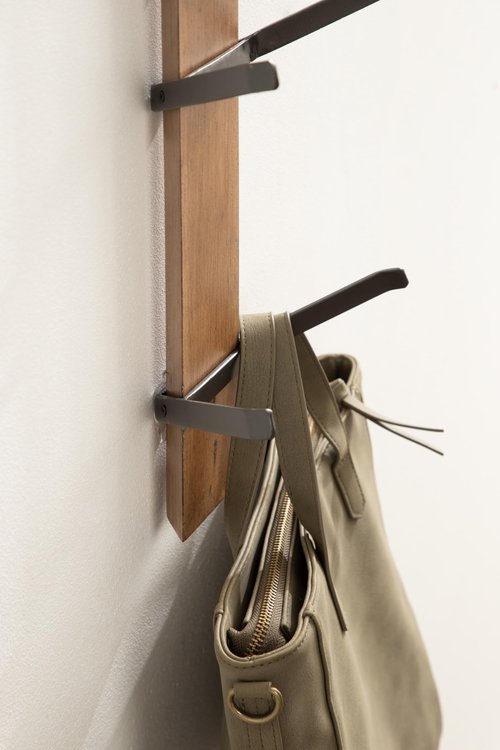 Kate and Laurel Rossmore Modern 4-Hook Vertical Wall Hanging Coat Rack; 8 x 4 x 30; Rustic Brown and Black; Decorative Modern Wood and Metal Coat Tree Hanging Hooks for Wall-Mounted Storage