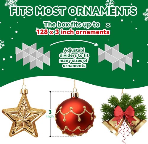 Christmas Ornament Storage Box - Durable 600D Oxford Container Holds Up to 128 Ornaments | 8 Trays, Red