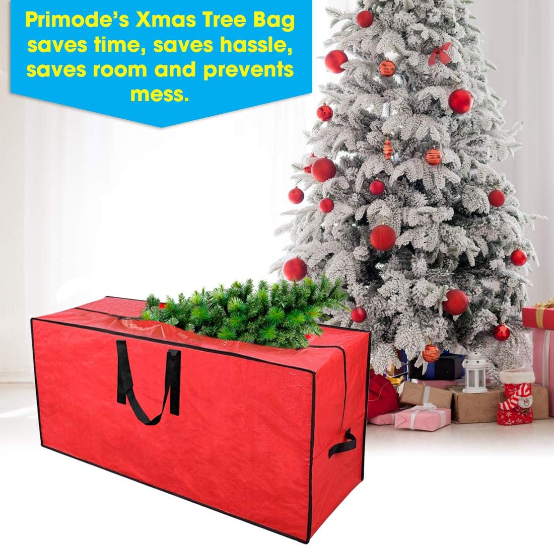 Primode Christmas Tree Storage Bag - Fits Up to 7.5 Ft Disassembled Tree | 45"x15"x20" Red Zippered Case
