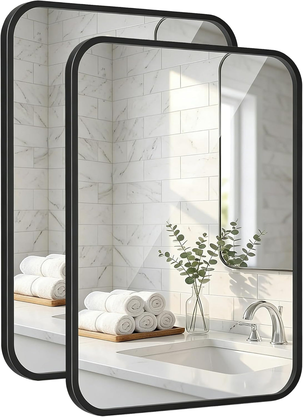 Regine Switzerland 24x36 Inch Matte Black Bathroom Vanity Mirrors - Flush Mount Deep Set Metal Design, HD Shatterproof Glass